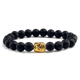 Healing Buddha Head Prayer Volcanic Lava Natural Stone Strand Bead Bracelet For Men Black Beaded Yoga Women armband Jewelry
