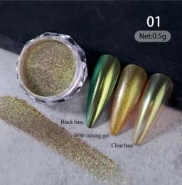 1 Jar AURORA Chrome Nail Art Flakes Multi Chrome Chameleon Peacock Galaxy Chrome Flakes Nail Art Mirror Powder Pigment