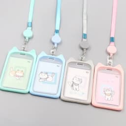 1PC Cute Cartoon Cat Card Holder Bank Identity Bus ID Card Holder Case with Retractable Reel Lanyard Credit Cover Case Kids Gift