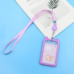 1PC Cute Cartoon Cat Card Holder Bank Identity Bus ID Card Holder Case with Retractable Reel Lanyard Credit Cover Case Kids Gift