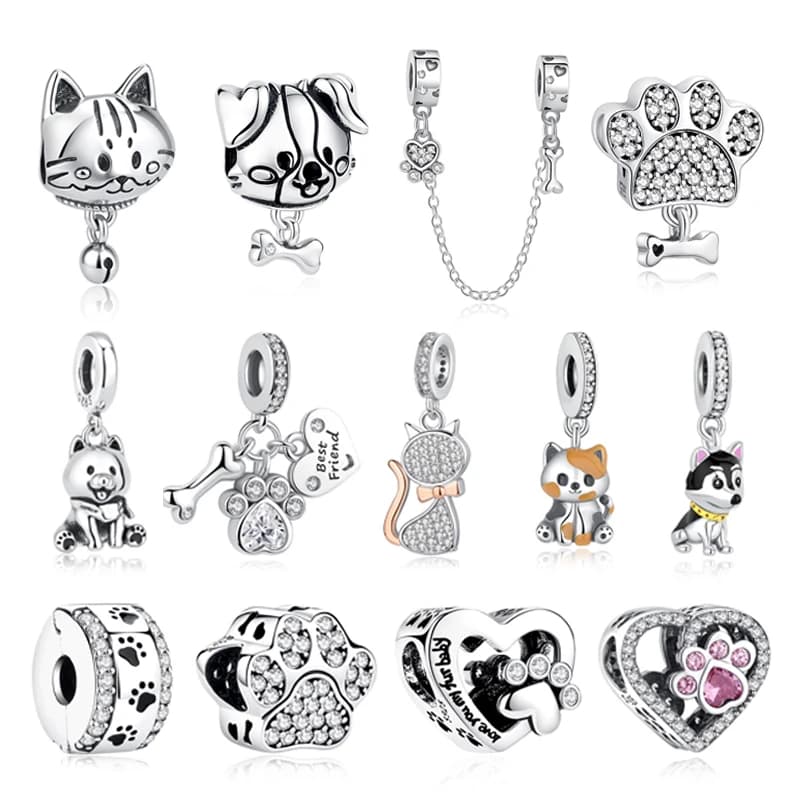 Original 925 Sterling Silver Charm Love Dog Puppy Cat Paw Pendant Charms Fit Brand Bracelets Necklaces Diy Jewelry For Women