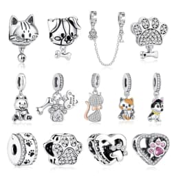 Original 925 Sterling Silver Charm Love Dog Puppy Cat Paw Pendant Charms Fit Brand Bracelets Necklaces Diy Jewelry For Women