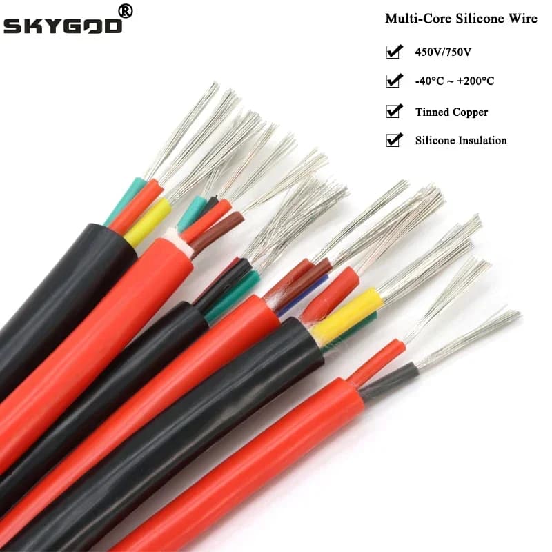 1M Flexible Silicone Rubber Cable Sq 0.3 0.5 0.75 Tinned Copper 1 1.5 2 2.5 4 6mm 2 3 4 6 Cores Soft High Temperature Wire