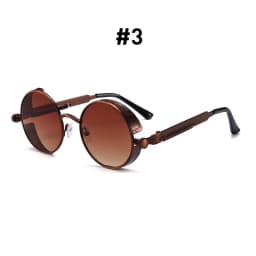 VIVIBEE Vintage Steampunk Red Sunglasses Men Round Punk Alloy Metal Retro Sun Glasses Women 2026 Goggles Gothic Style Shades