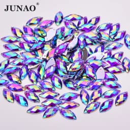 JUNAO 100pcs 7*15mm Pink AB Sewing Rhinestones Flatback Horse Eye Stone Sew On Strass Crystal Loose Acrylic Beads For Needlework