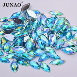 JUNAO 100pcs 7*15mm Pink AB Sewing Rhinestones Flatback Horse Eye Stone Sew On Strass Crystal Loose Acrylic Beads For Needlework