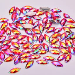 JUNAO 100pcs 7*15mm Pink AB Sewing Rhinestones Flatback Horse Eye Stone Sew On Strass Crystal Loose Acrylic Beads For Needlework
