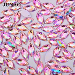 JUNAO 100pcs 7*15mm Pink AB Sewing Rhinestones Flatback Horse Eye Stone Sew On Strass Crystal Loose Acrylic Beads For Needlework