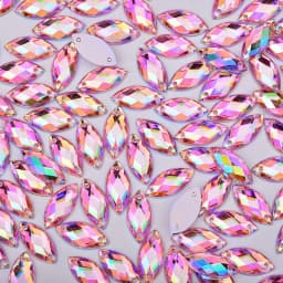 JUNAO 100pcs 7*15mm Pink AB Sewing Rhinestones Flatback Horse Eye Stone Sew On Strass Crystal Loose Acrylic Beads For Needlework
