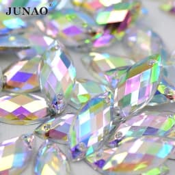 JUNAO 100pcs 7*15mm Pink AB Sewing Rhinestones Flatback Horse Eye Stone Sew On Strass Crystal Loose Acrylic Beads For Needlework