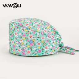 women's Cotton scrubs caps weat-absorbent Elastic Section pet grooming nursing work hats lab Flower print scrub hat Wholesale