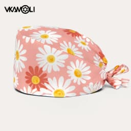 women's Cotton scrubs caps weat-absorbent Elastic Section pet grooming nursing work hats lab Flower print scrub hat Wholesale