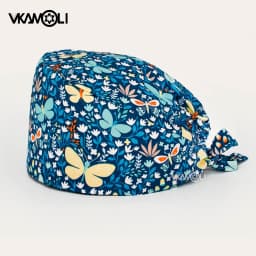 women's Cotton scrubs caps weat-absorbent Elastic Section pet grooming nursing work hats lab Flower print scrub hat Wholesale