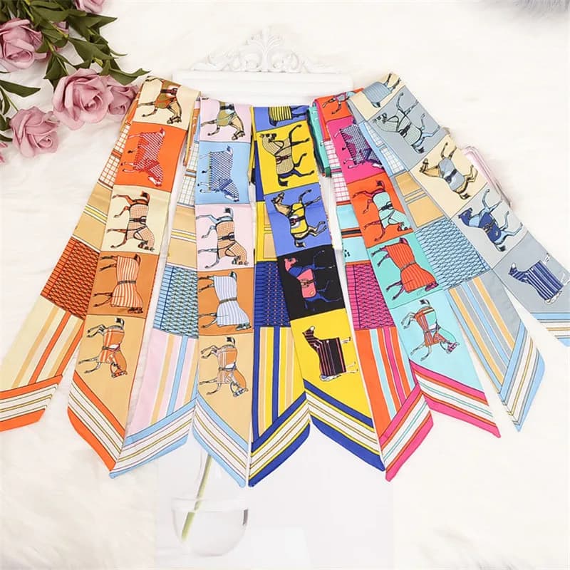 Horse Printing Bag Scarf New Small Skinny Silk Scarf Women Luxury Brand Foulard Women Tie Fashion Head Scarves For Ladies