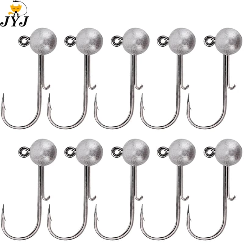 10pcs/lot NED Head Jigs Hook 1g-20g All Size Round Ball Jig Head Hook Weedless Long Shank Secondary Hooks For Soft Worm Fishing