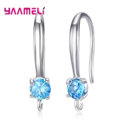 Authentic 925 Sterling Silver S925 Hook Earrings White Pink Blue Purple Cubic Zircon Ear Jewelry Accessories Findings