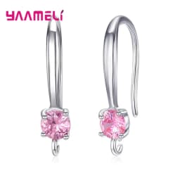Authentic 925 Sterling Silver S925 Hook Earrings White Pink Blue Purple Cubic Zircon Ear Jewelry Accessories Findings