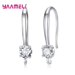 Authentic 925 Sterling Silver S925 Hook Earrings White Pink Blue Purple Cubic Zircon Ear Jewelry Accessories Findings