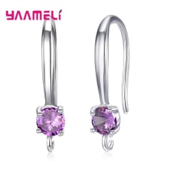Authentic 925 Sterling Silver S925 Hook Earrings White Pink Blue Purple Cubic Zircon Ear Jewelry Accessories Findings