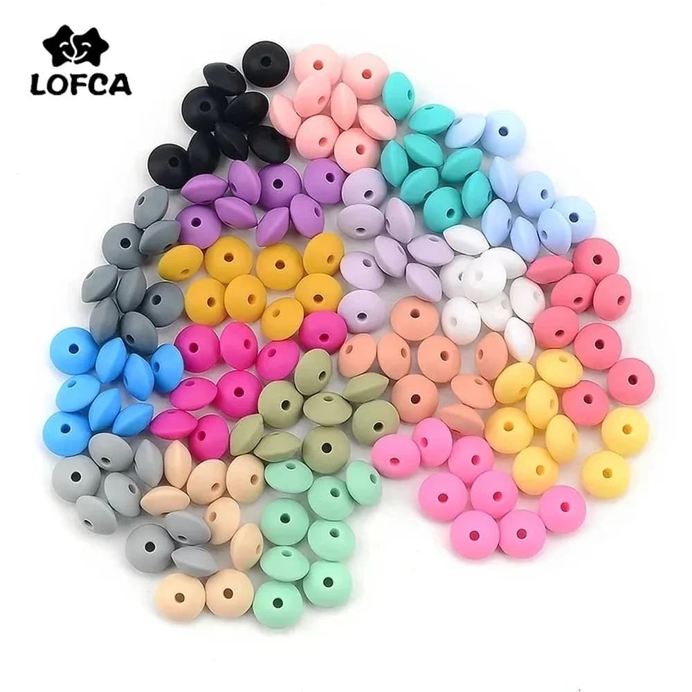 LOFCA 100pcs/lot Silicone Lentil 12mm Silicone Beads Spacer Jewelry Making Bulk DIY Necklace Bracelets Accessories For jewelry