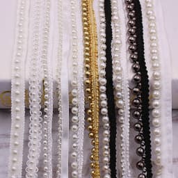 1yard/lot White Black Pearl Bead Lace Ribbon Tape Lace Fabric Trim Ribbons for DIY Sewing Garments Handmade Clothing Accessories