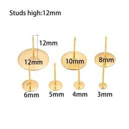 50/100Pcs/lot 3-12mm Metal Stainless Steel Flat Post Back Blank Earring Stud Base For DIY Jewelry Making Findings Accessories