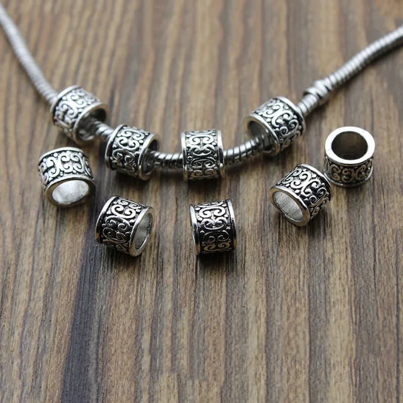 20pcs Tibetan Antique Silver Loose Spacer Beads Charms Metal Big Hole Beads for Jewelry Bracelet Making Accessories DIY Craft