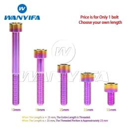 Wanyifa Titanium Bolts M6x 10 15 16 18 20 25 30 35 40 45 50 55 60 65mm Allen Hex Head Screw Fit Headset Cap Mountain Road Bike