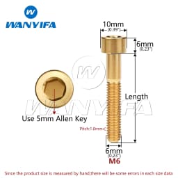 Wanyifa Titanium Bolts M6x 10 15 16 18 20 25 30 35 40 45 50 55 60 65mm Allen Hex Head Screw Fit Headset Cap Mountain Road Bike