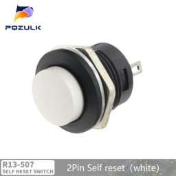 6PCS Momentary Push Button Switch 16mm Momentary 6A/125VAC 3A/250VAC Round Switches R13-507 BLACK RED GREEN WHITE BLUE YELLOW