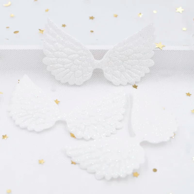 20Pcs 74*43mm White Angel Wing Appliques Single Sided Glitter Powders Fairy Wing Patches DIY Headwear Bowknot Bow Tie Decor
