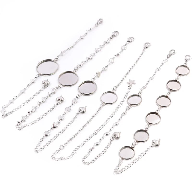 2pcs 12mm 14mm 16mm 18mm 20mm 316 stainless steel Bangle Base Bracelet Blank Findings Tray Bezel Setting Cabochon Cameo