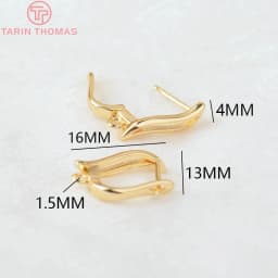 (2258)6PCS 20x12.5MM Hole 2MM 24K Gold Color Brass Stud Pins Earrings Clasps High Quality DIY Jewelry Making Findings