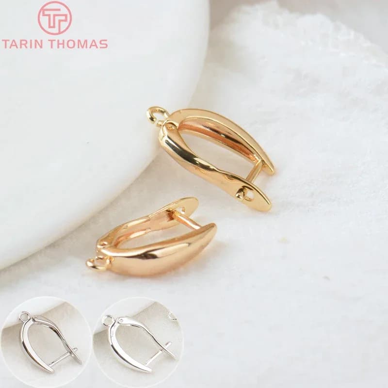 (2258)6PCS 20x12.5MM Hole 2MM 24K Gold Color Brass Stud Pins Earrings Clasps High Quality DIY Jewelry Making Findings