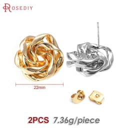 18K Gold Color Brass 3D Special Flower Branchs Stud Earrings Pins Jewelry Earrings Making Supplies Diy Findings Accessories