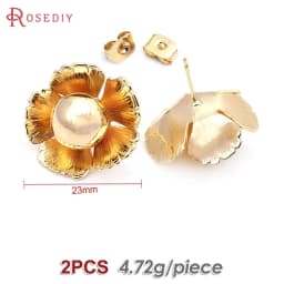 18K Gold Color Brass 3D Special Flower Branchs Stud Earrings Pins Jewelry Earrings Making Supplies Diy Findings Accessories
