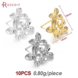 18K Gold Color Brass 3D Special Flower Branchs Stud Earrings Pins Jewelry Earrings Making Supplies Diy Findings Accessories