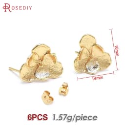 18K Gold Color Brass 3D Special Flower Branchs Stud Earrings Pins Jewelry Earrings Making Supplies Diy Findings Accessories