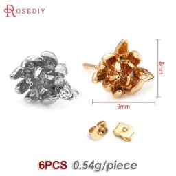 18K Gold Color Brass 3D Special Flower Branchs Stud Earrings Pins Jewelry Earrings Making Supplies Diy Findings Accessories