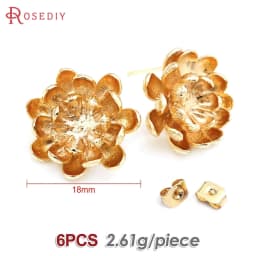 18K Gold Color Brass 3D Special Flower Branchs Stud Earrings Pins Jewelry Earrings Making Supplies Diy Findings Accessories