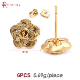 18K Gold Color Brass 3D Special Flower Branchs Stud Earrings Pins Jewelry Earrings Making Supplies Diy Findings Accessories