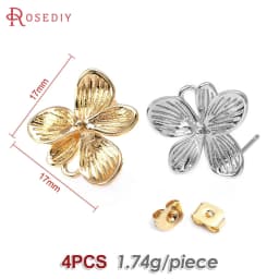 18K Gold Color Brass 3D Special Flower Branchs Stud Earrings Pins Jewelry Earrings Making Supplies Diy Findings Accessories