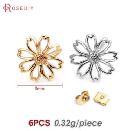 18K Gold Color Brass 3D Special Flower Branchs Stud Earrings Pins Jewelry Earrings Making Supplies Diy Findings Accessories