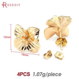 18K Gold Color Brass 3D Special Flower Branchs Stud Earrings Pins Jewelry Earrings Making Supplies Diy Findings Accessories