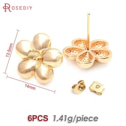 18K Gold Color Brass 3D Special Flower Branchs Stud Earrings Pins Jewelry Earrings Making Supplies Diy Findings Accessories