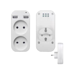 2023 EU Plug Power Strip Adapter Wall Double Socket Portable 2 USB Port for Mobile Phones 1200W 250V, for Smartphones Tablets