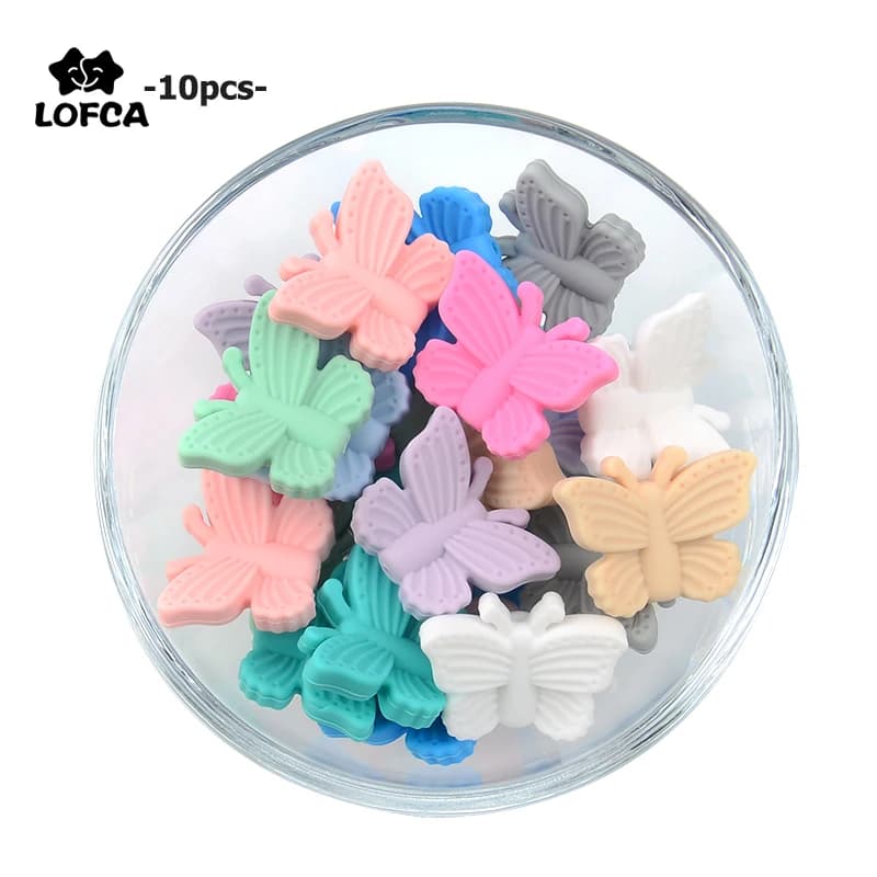 LOFCA Butterfly Beads Silicone 10pcs Teethers BPA Free DIY Loose Bead For Teething Necklace Animal Shaped Cute Teething Toys