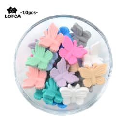 LOFCA Butterfly Beads Silicone 10pcs Teethers BPA Free DIY Loose Bead For Teething Necklace Animal Shaped Cute Teething Toys