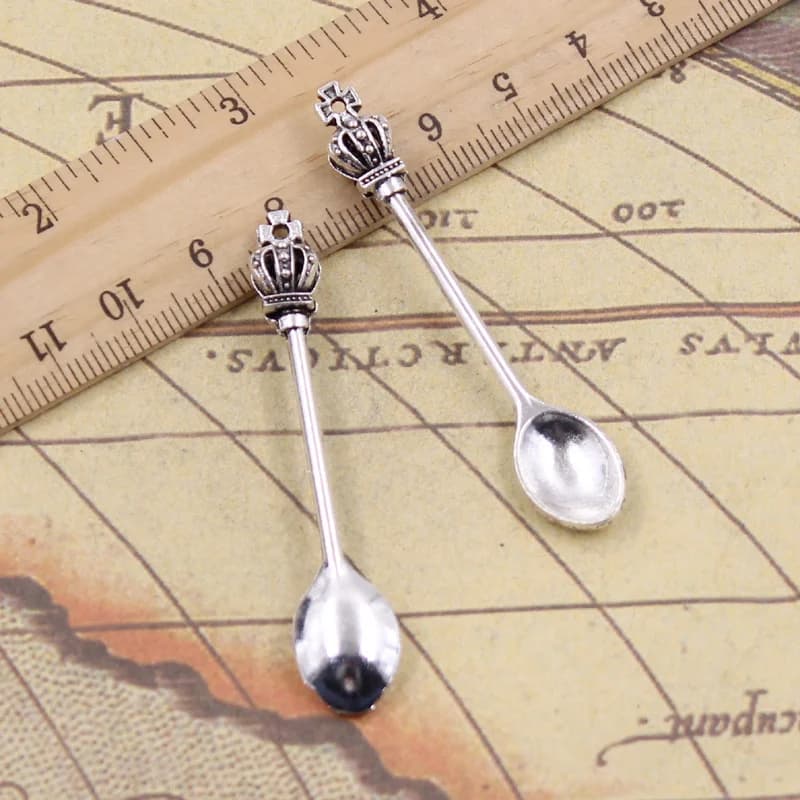 15pcs Charms Kitchen Spoon Crown 57x9mm Tibetan Bronze Silver Color Pendants Crafts Making Findings Handmade Antique DIY Jewelry