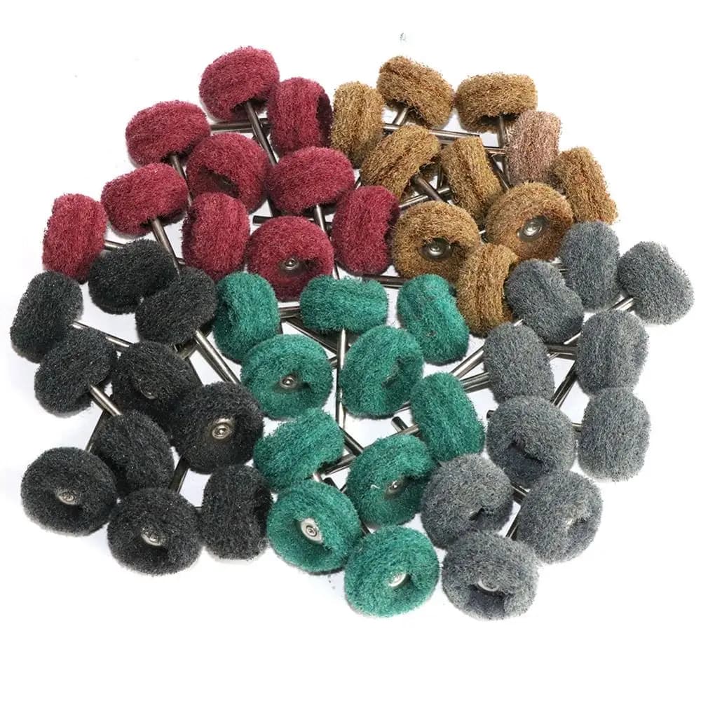 25/50pcs Mini Brush Scouring Pad Abrasive Wheel Nylon Fiber Grinding Sanding Head Buffing Polishing Wheel 1"25mm Set For Dremel